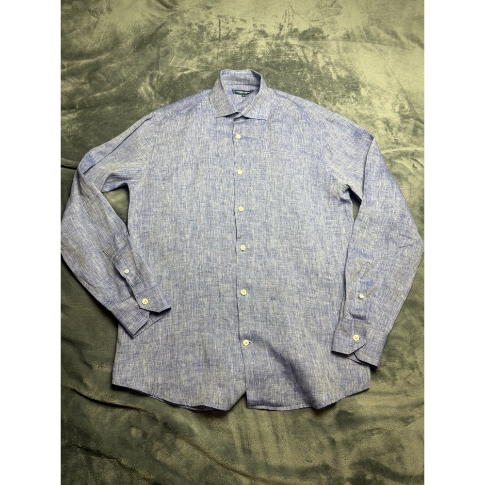 Frescobol Carioca Italian Linen Long Sleeve Button Up Shirt Blue Men's Medium